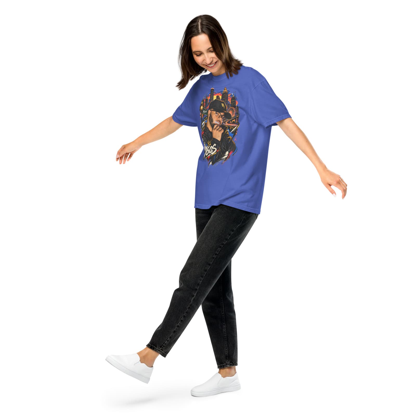 16os — Atlanta After Dark Tee on a model in Flo Blue