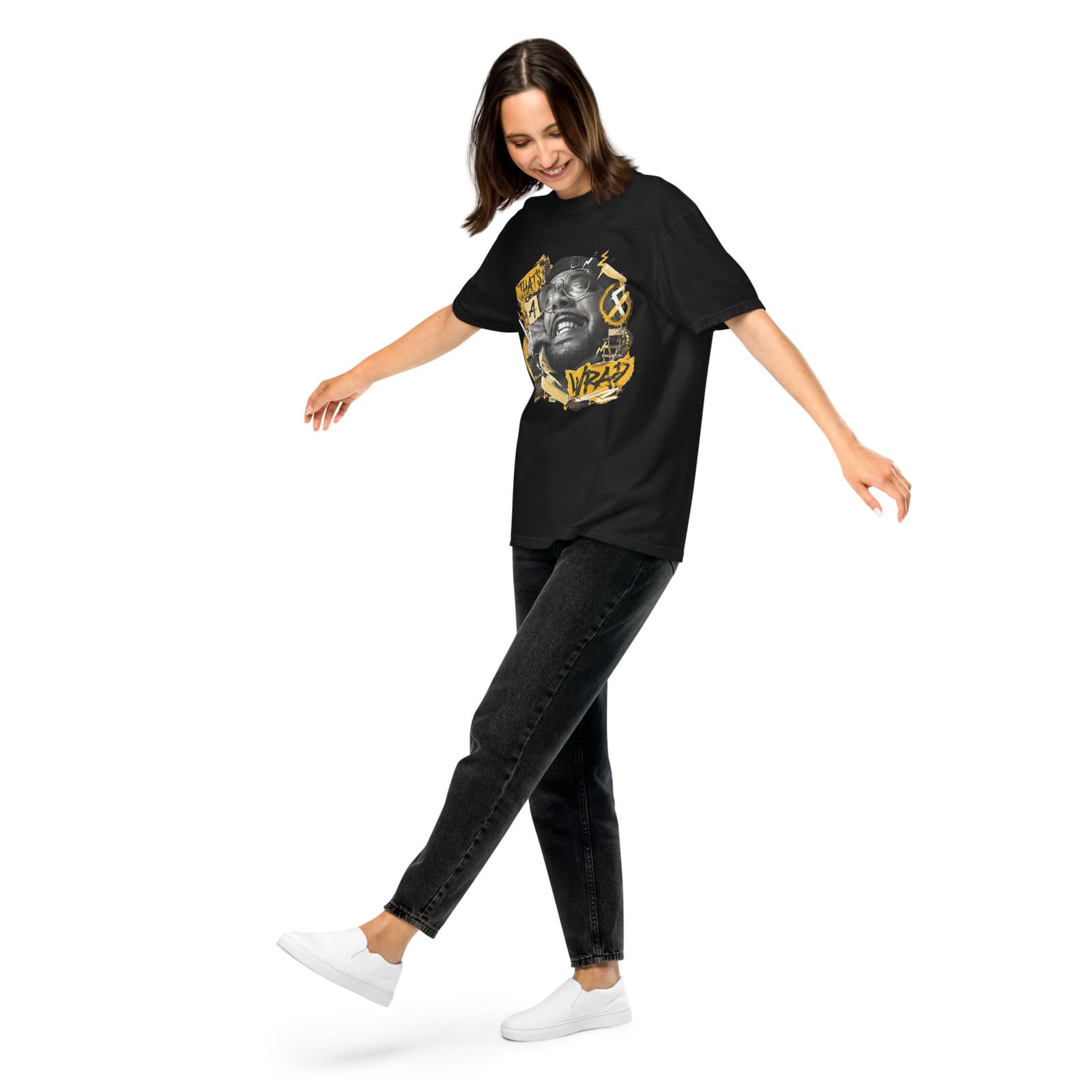 16os — That’s a Wrap Tee on a model in Black