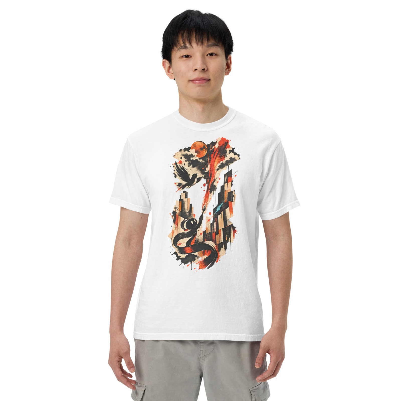 Andy Warthog — Birdink Tee on a model in White · Men's model