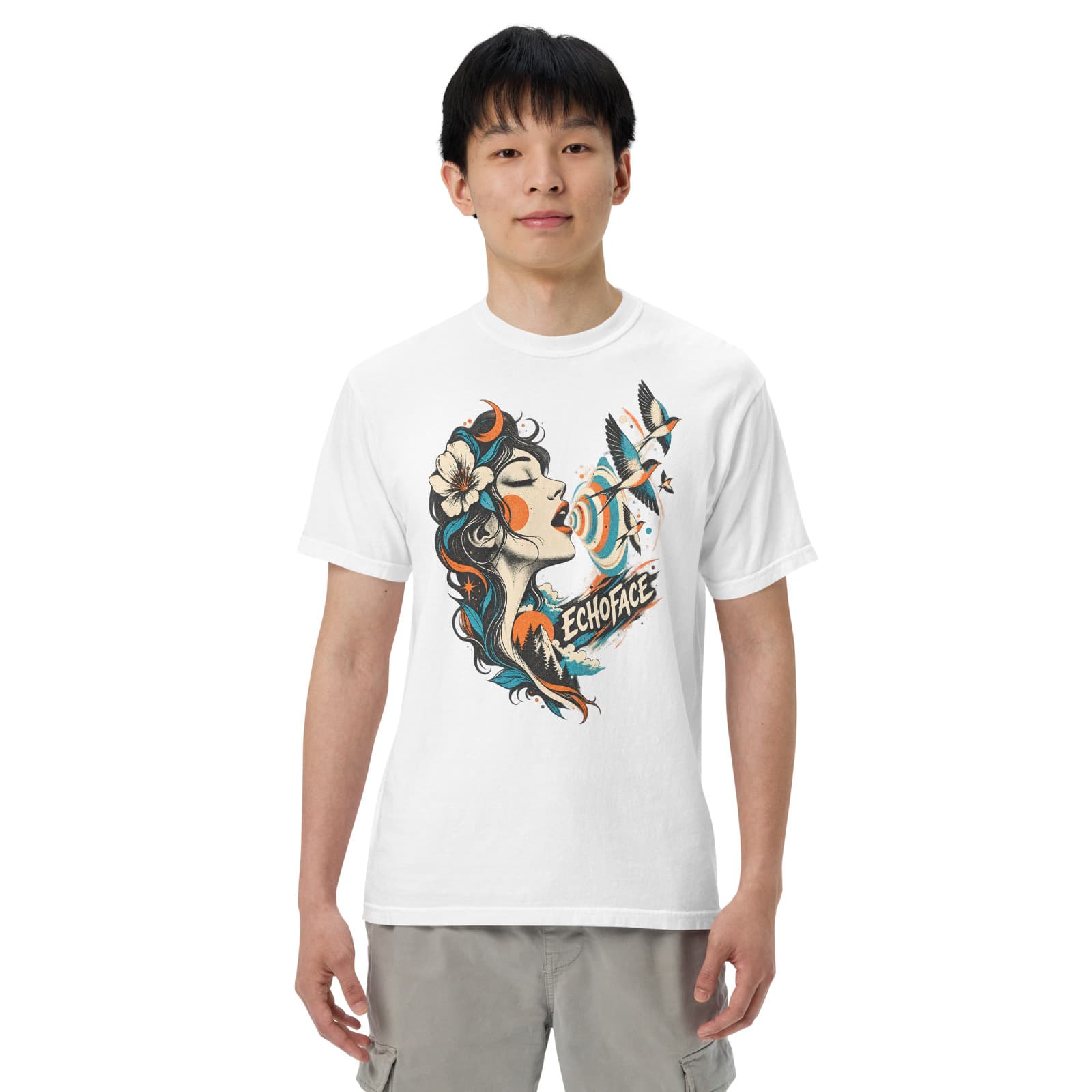 Andy Warthog — EchoFace Tee on a model in White · Men's model