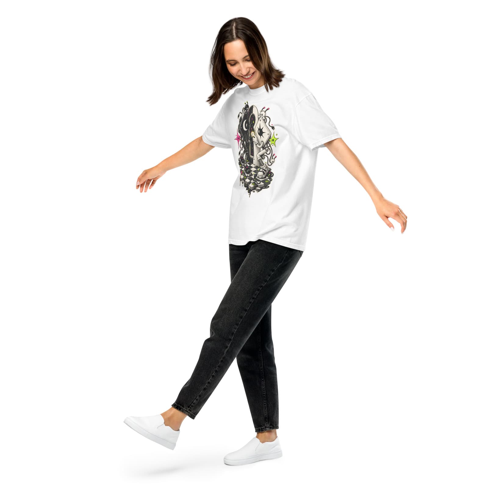 Andy Warthog — Sprung Tee on a model in White · Women's model