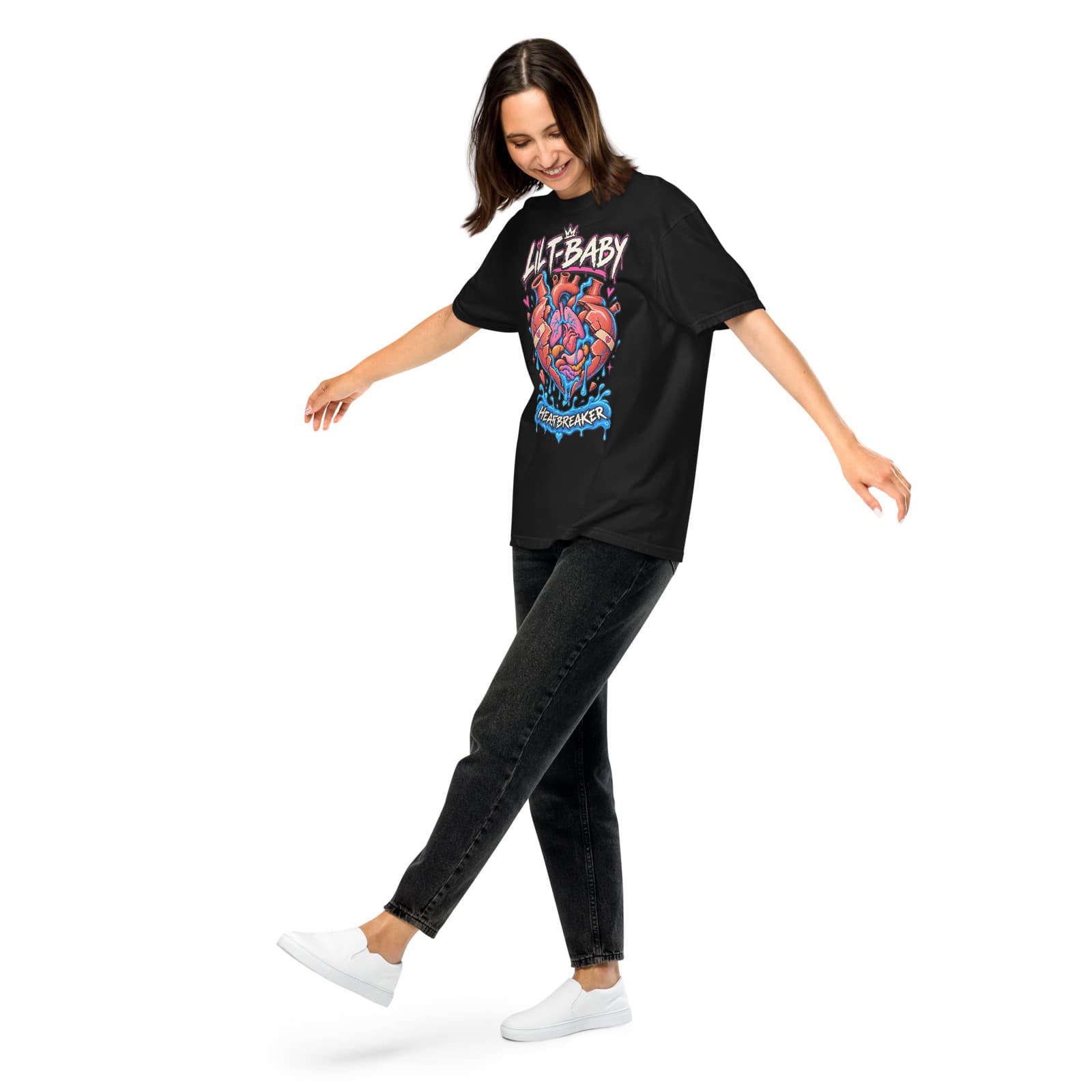 Lil T-baby — Heartbreaker Tee on a model in Black