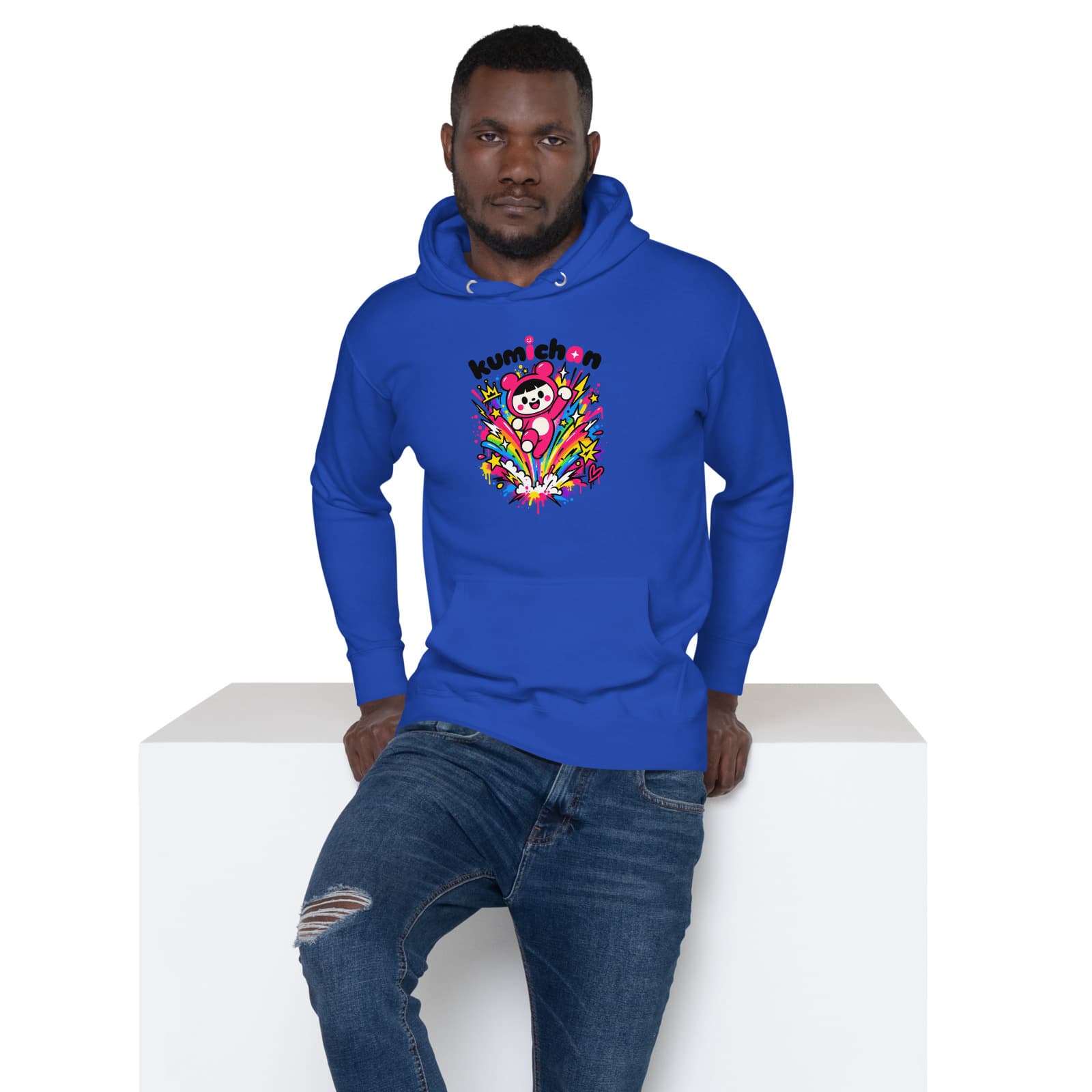 Rainbow Street Hoodie on a model in Team Royal