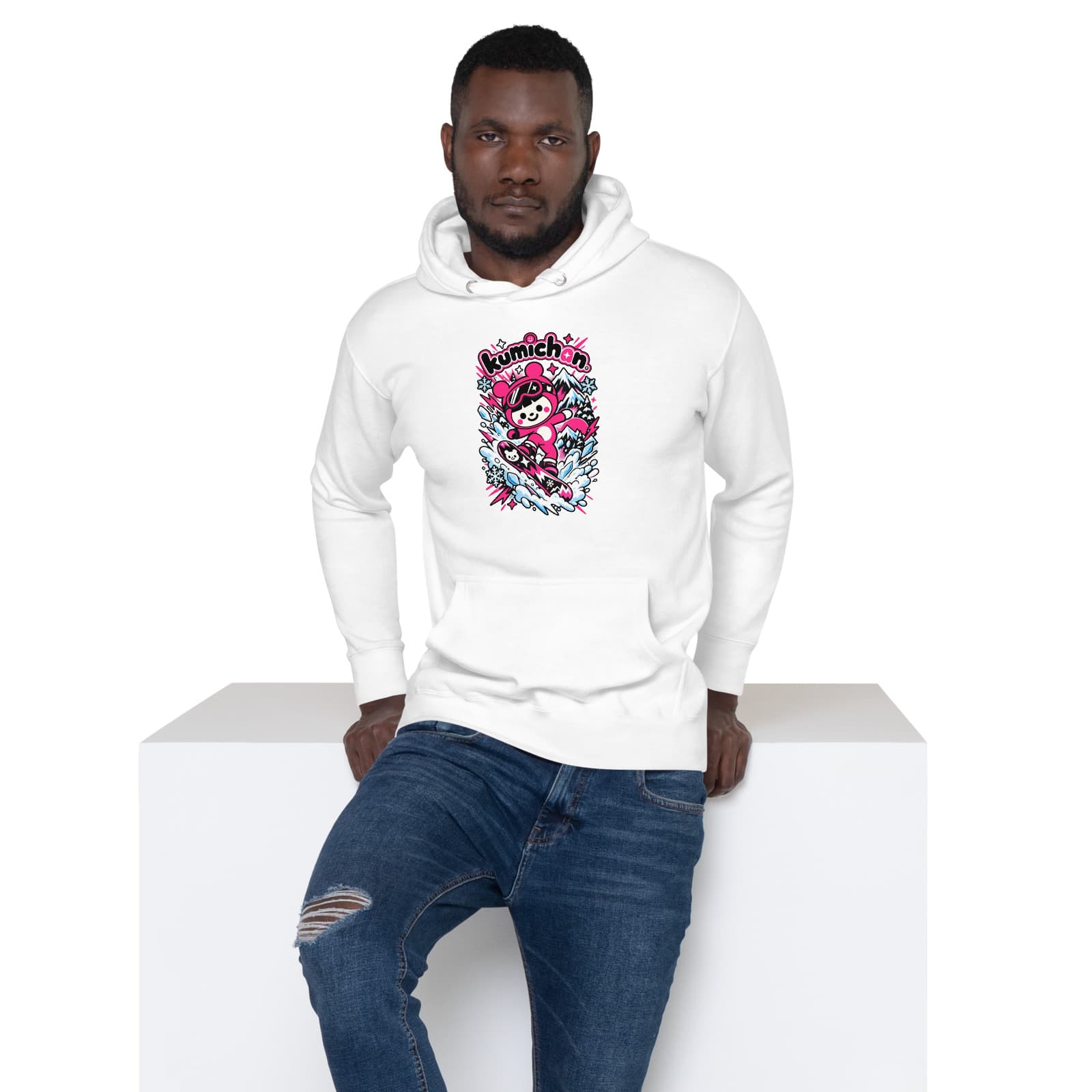 Snow Day Hoodie on a model in White