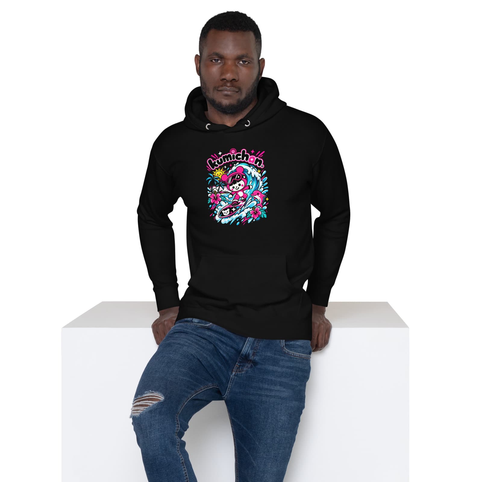 Surf Kumi Hoodie on a model in Black