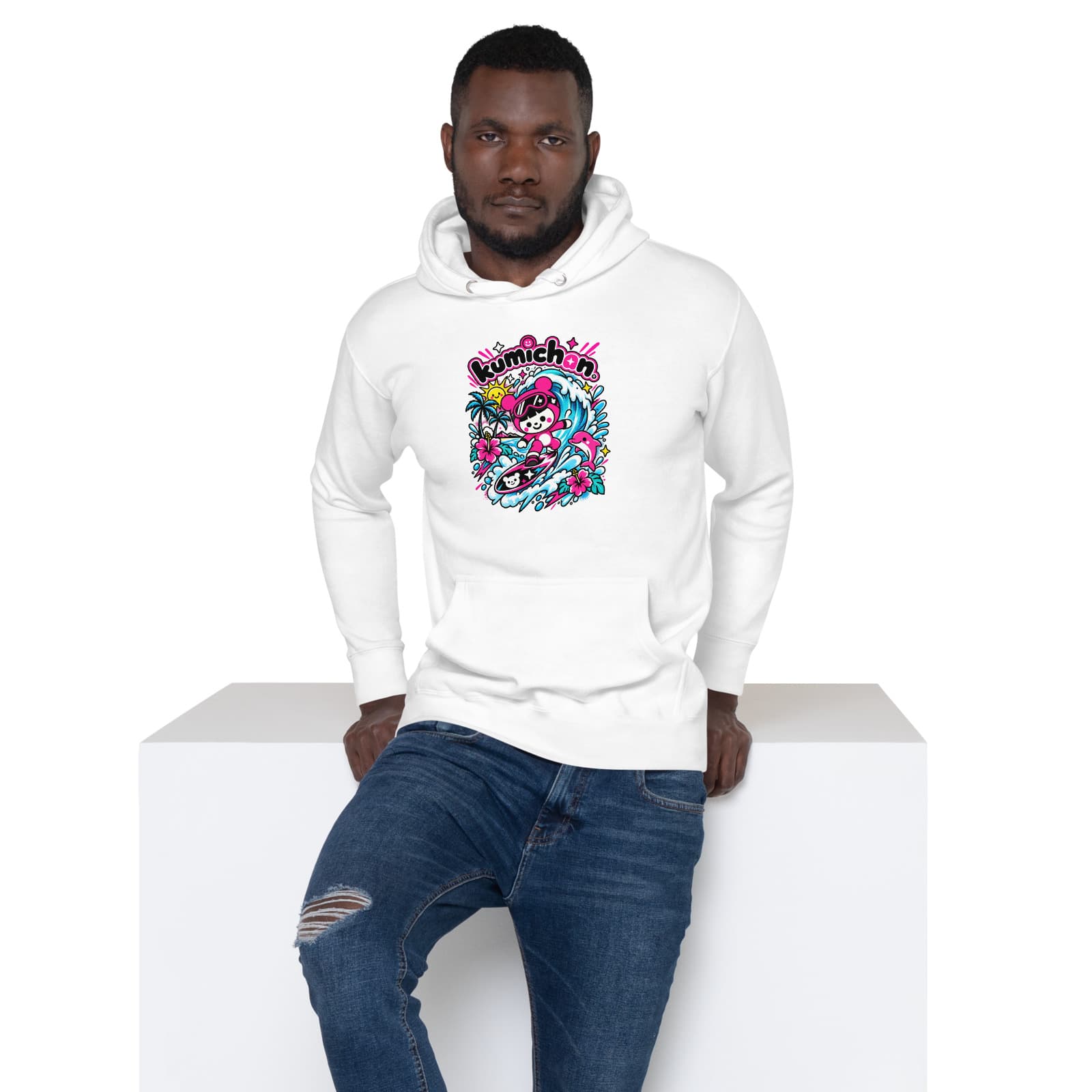 Surf Kumi Hoodie on a model in White