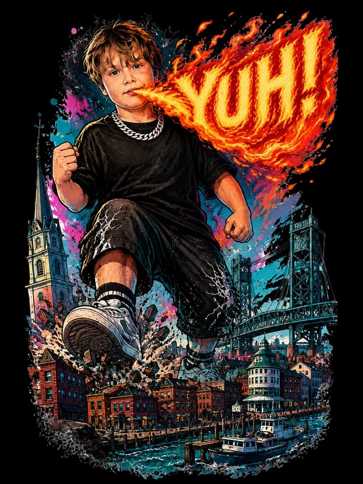 Yuh! Portsmouth Kaiju Kumi garment artwork